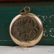 Antique Rolled Gold Photo Locket Pendant Engraved Monogram Round