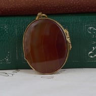 Antique Agate Photo Locket Pendant Double Sided Banded Stone Oval - 3