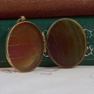 Antique Agate Photo Locket Pendant Double Sided Banded Stone Oval - 4