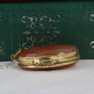 Antique Agate Photo Locket Pendant Double Sided Banded Stone Oval - 8