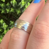 Chunky Sterling Silver Wide Band Etched  - 3