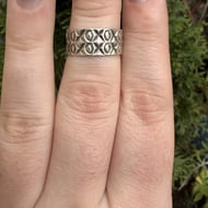 Vintage Sterling Silver X O Kiss Hug Ring Band Stack - 2