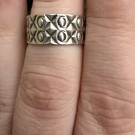 Vintage Sterling Silver X O Kiss Hug Ring Band Stack - 3
