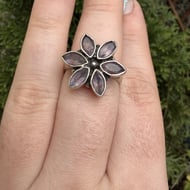 Sterling Silver Amethyst Flower Cluster Ring Purple 925 - 2