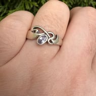 Vintage Kit Heath Sterling Silver Ring Amethyst Openwork Band - 2