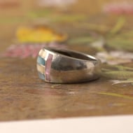 Vintage Sterling Silver Mother of Pearl Chunky Bubble Ring Pink Blue - 9