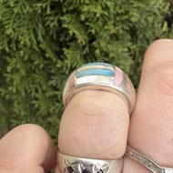 Vintage Sterling Silver Mother of Pearl Chunky Bubble Ring Pink Blue - 3