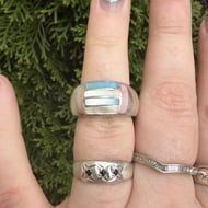 Vintage Sterling Silver Mother of Pearl Chunky Bubble Ring Pink Blue - 2