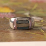 Vintage Sterling Silver Mother of Pearl Chunky Bubble Ring Pink Blue - 6