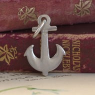 Vintage Sterling Silver Anchor Pendant Transparent Stone French - 3