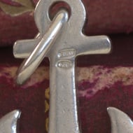 Vintage Sterling Silver Anchor Pendant Transparent Stone French - 4