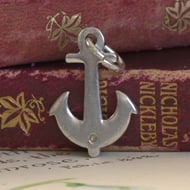 Vintage Sterling Silver Anchor Pendant Transparent Stone French