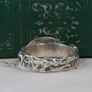 Silver Amethyst Ring Oval Cabochon Purple Stone Floral Shoulders Chunky Band - 5