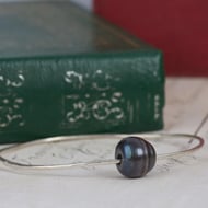 Silver Bangle Bracelet Pearl Twin Hammered Wire Stacking Cuff Peacock - 4