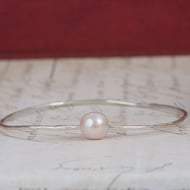 Silver Bangle Bracelet Pearl Twin Hammered Wire Stacking Cuff Peacock - 5