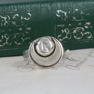 Vintage Silver Rune Ring Crescent Moon Norse Viking Laguz Band