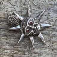 Sterling Silver Marcasite Sun Pendant Celestial Face Vintage Boho - 4