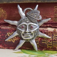 Sterling Silver Marcasite Sun Pendant Celestial Face Vintage Boho