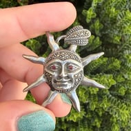 Sterling Silver Marcasite Sun Pendant Celestial Face Vintage Boho - 3