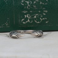 Sterling Silver Raven Head Ring Norse Viking Odin Band Twin Bird Spiral Eye 925 - 5