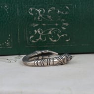 Sterling Silver Raven Head Ring Norse Viking Odin Band Twin Bird Spiral Eye 925 - 8