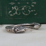 Sterling Silver Raven Head Ring Norse Viking Odin Band Twin Bird Spiral Eye 925
