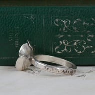 Vintage Sterling Silver Citrine Ring Flower Poppy Head Oxidised 925 - 5