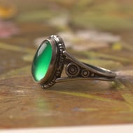 Vintage Silver Swirl Green Onyx Ring Witchy Boho - 6