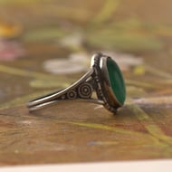 Vintage Silver Swirl Green Onyx Ring Witchy Boho - 7