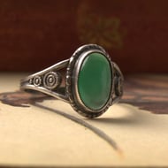 Vintage Silver Swirl Green Onyx Ring Witchy Boho