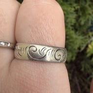 Sterling Silver Swirl Band Stacking Ring Etched - 2