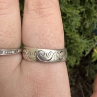 Sterling Silver Swirl Band Stacking Ring Etched - 3