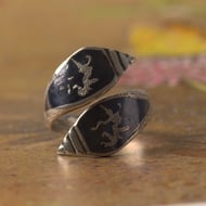 Vintage Niello Siam Enamel Sterling Silver Wrap Band Ring - 4