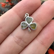 Vintage Sterling Silver Connemara Marble Shamrock Charm Pendant - 4