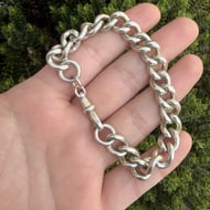 Antique Sterling Silver Curb Link Bracelet Charm Chunky Hallmarked Dog Clip 42g 1903 - 2