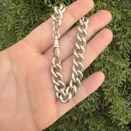 Antique Sterling Silver Curb Link Bracelet Charm Chunky Hallmarked Dog Clip 42g 1903 - 3