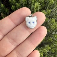 Vintage Sterling Silver Cat Pendant Charm Czech Glass Rhinestone Cute - 2