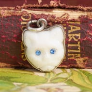 Vintage Sterling Silver Cat Pendant Charm Czech Glass Rhinestone Cute