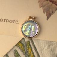 Moon Face Pendant Charm Iridescent Blue Celestial Gold Tone
