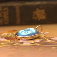 Moon Face Pendant Charm Iridescent Blue Celestial Gold Tone  - 5