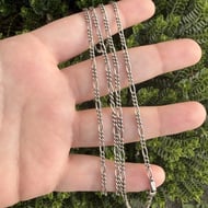 Vintage Sterling Silver Figaro Chain Necklace Long 30"