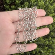 Vintage Sterling Silver Circular Link Fancy Chain Necklace Artisan 24"