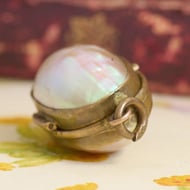 Antique Nacre Pendant Locket Mother of Pearl Victorian Pinchbeck - 9