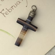 Antique Banded Agate Cross Pendant  - 2