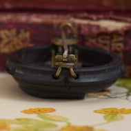 Victorian Irish Bog Oak Round Brooch Abbey Cathedral Hand Carved Antique - 5