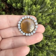 Antique Paste Tigers Eye Brooch Round Pin - 2