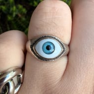 Vintage Sterling Silver Blue Eye Ring Evil Seeing - 2