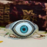 Vintage Sterling Silver Blue Eye Ring Evil Seeing