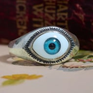 Vintage Sterling Silver Blue Eye Ring Evil Seeing - 5