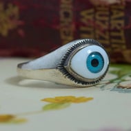 Vintage Sterling Silver Blue Eye Ring Evil Seeing - 7